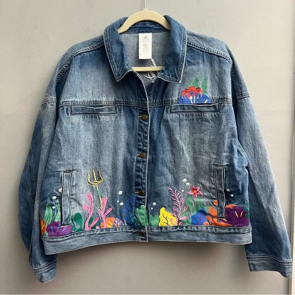 Disney The Little Mermaid (Live Action) Embroidered/Painted Denim Jacket, XL